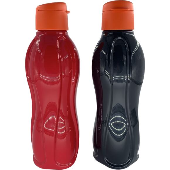 Tupperware Eco Water Bottles Flip Top 36 oz Red Orange Black Set Of 2 Seal Large - Picture 1 of 7